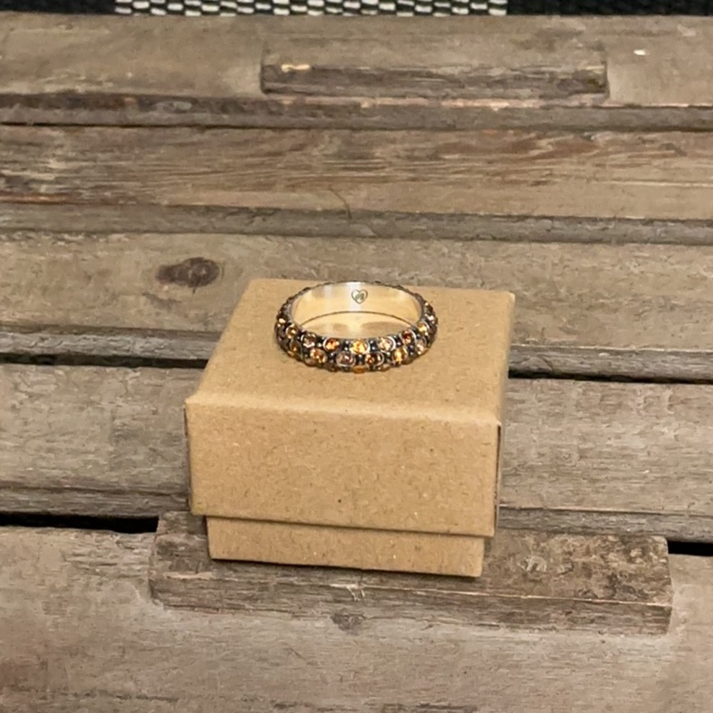 Brighton great shape crystal voyage brown tan topaz dark silver band ring size 9